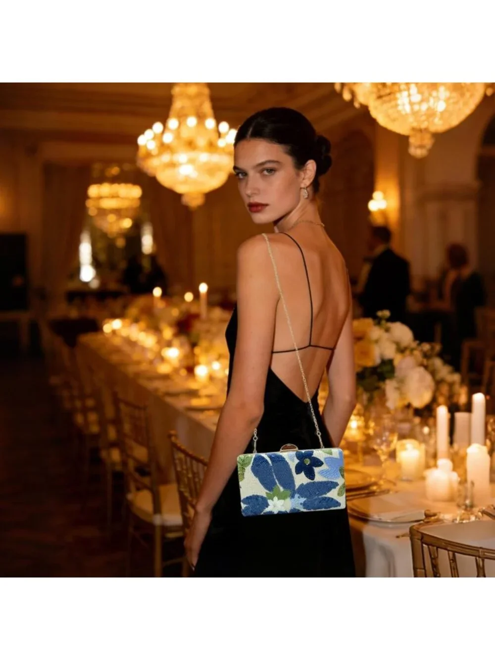 Floral Embroidered Beaded Sequin Clutch Purse for Evening, Wedding & Cocktail